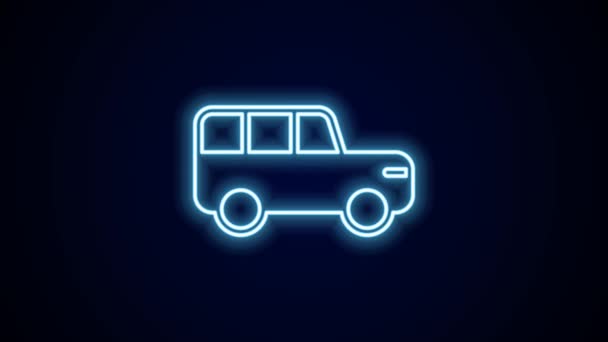 Gloeiende Neon Lijn Safari Auto Pictogram Geïsoleerd Zwarte Achtergrond Video — Stockvideo