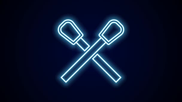 Glowing Neon Line Burning Match Fire Icon Isolated Black Background — Stock Video