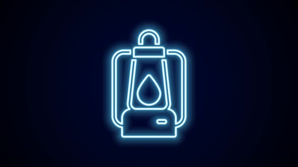 Glowing Neon Line Camping Lantern Icon Isolated Black Background Video — Stock Video