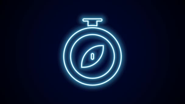 Glödande Neon Line Kompass Ikon Isolerad Svart Bakgrund Windrose Navigeringssymbol — Stockvideo