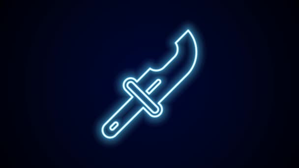 Glowing Neon Line Hunter Knife Icon Isolated Black Background Army — Stock Video
