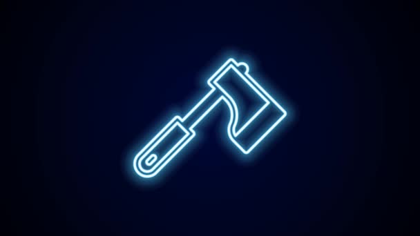 Glowing Neon Line Wooden Axe Icon Isolated Black Background Lumberjack — Stock Video