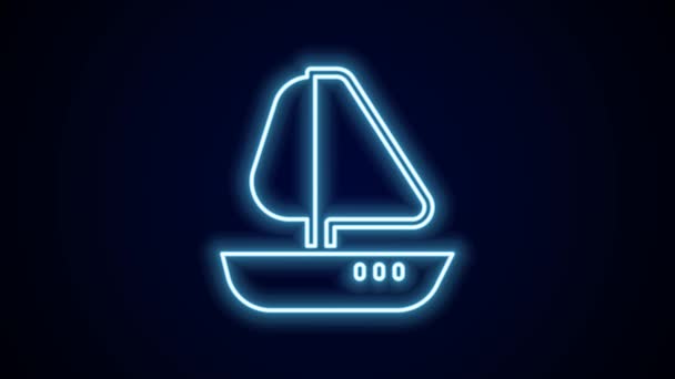 Parlayan Neon Hattı Siyah Arka Planda Izole Edilmiş Yelkenli Gemi — Stok video