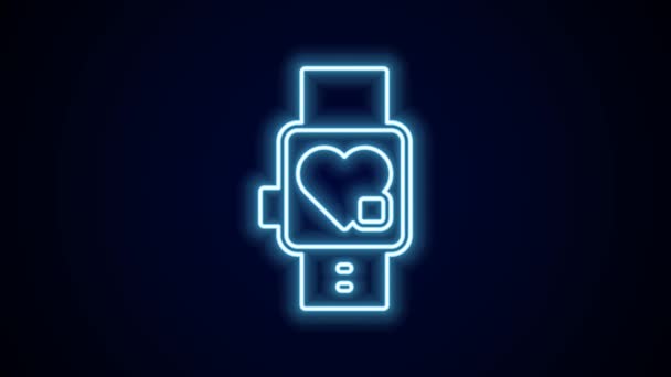 Leuchtende Neon Line Smart Uhr Die Das Herzschlagsymbol Isoliert Auf — Stockvideo