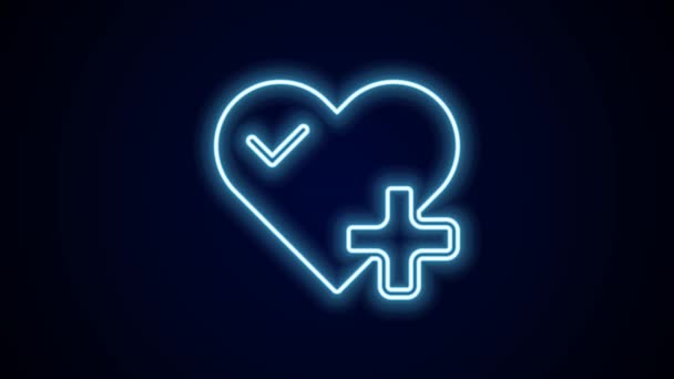 ネオンラインの輝き黒の背景に隔離された心拍数アイコン ハートビートのサインだ ハートパルスアイコン 心臓のアイコン 4Kビデオモーショングラフィックアニメーション — ストック動画
