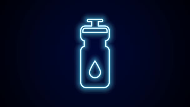 发光的霓虹灯线适配振动器图标隔离在黑色背景 运动摇瓶 瓶盖用于水和蛋白质鸡尾酒 4K视频运动图形动画 — 图库视频影像