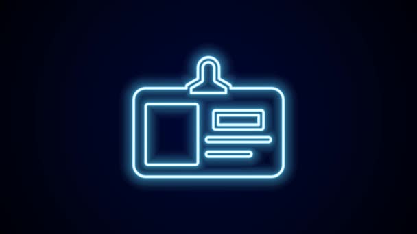 Zářící Neonová Čára Ikona Identifikačního Odznaku Izolovaná Černém Pozadí Lze — Stock video