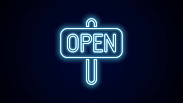 Świecąca Neon Linia Znak Wiszący Tekstem Otwarte Drzwi Ikona Izolowana — Wideo stockowe