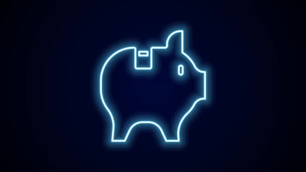 Świecąca Neonowa Ikona Piggy Bank Odizolowana Czarnym Tle Ikona Oszczędzania — Wideo stockowe