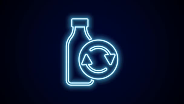 Leuchtende Neon Linie Recycling Plastikflasche Symbol Isoliert Auf Schwarzem Hintergrund — Stockvideo