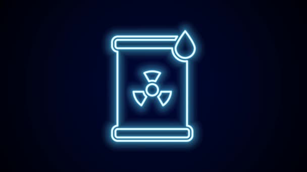 Glowing Neon Line Radioactive Waste Barrel Icon Isolated Black Background — Stock Video