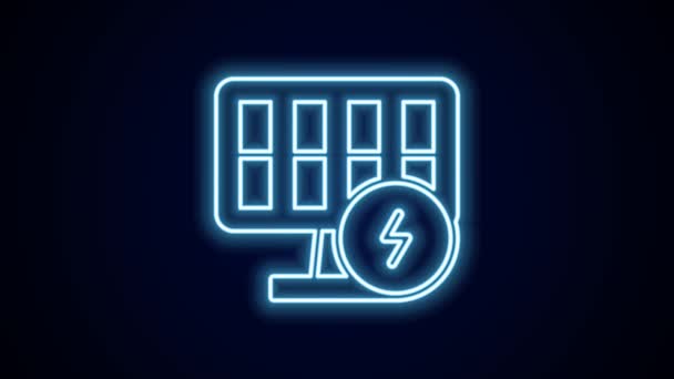 Glowing Neon Line Solar Energy Panel Icon Isolated Black Background — Stock Video