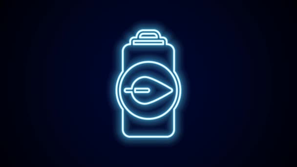Zářící Neonová Čára Eco Přírodní List Ikona Baterie Izolované Černém — Stock video
