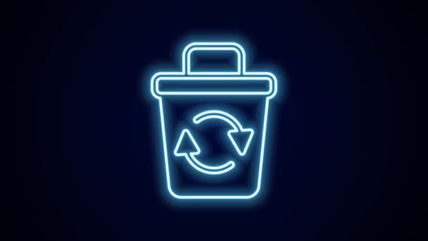 Zářící Neonová Čára Koš Ikonou Symbolu Recyklace Izolovaný Černém Pozadí — Stock video
