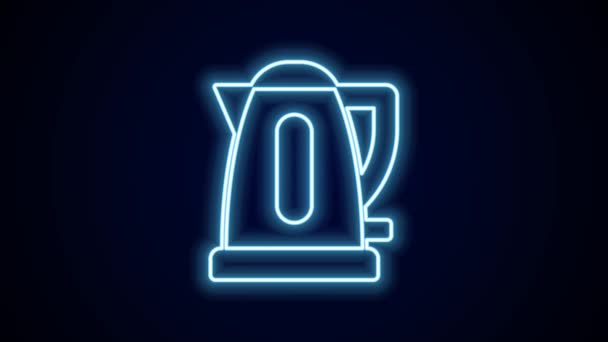 Glowing Neon Line Electric Kettle Icon Isolated Black Background Teapot — Stock Video