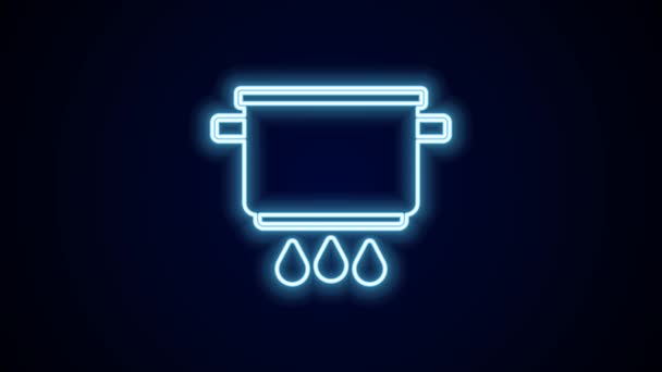 Gloeiende Neon Lijn Kookpot Vuur Pictogram Geïsoleerd Zwarte Achtergrond Kook — Stockvideo