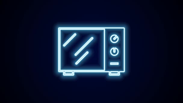 发光的霓虹灯线微波炉图标孤立在黑色背景 家用电器图标 4K视频运动图形动画 — 图库视频影像
