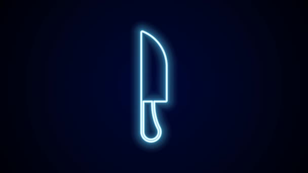 Gloeiende Neon Lijn Knife Icoon Geïsoleerd Zwarte Achtergrond Bestek Symbool — Stockvideo
