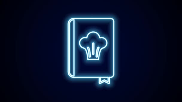 Gloeiende Neon Lijn Kookboek Pictogram Geïsoleerd Zwarte Achtergrond Kookboek Icoon — Stockvideo
