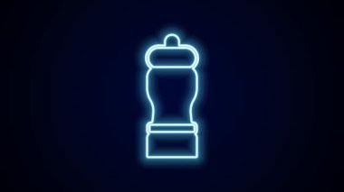 Parlayan neon çizgisi Pepper simgesi siyah arkaplanda izole edildi. Yemek pişirme baharatları. 4K Video hareketli grafik canlandırması.