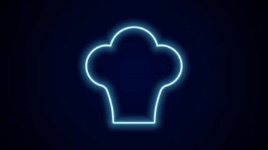 Parlayan neon hattı Şef şapkası simgesi siyah arkaplanda izole edildi. Aşçılık sembolü. Aşçı şapkası. 4K Video hareketli grafik canlandırması.