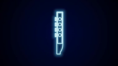 Parlayan neon hattı flüt simgesi siyah arkaplanda izole edildi. Müzik aleti. 4K Video hareketli grafik canlandırması.
