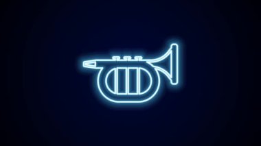 Glowing neon line Trumpet icon isolated on black background. Musical instrument. 4K Video motion graphic animation.