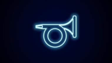 Parlayan neon hattı Trompet simgesi siyah arkaplanda izole edildi. Müzik aleti. 4K Video hareketli grafik canlandırması.