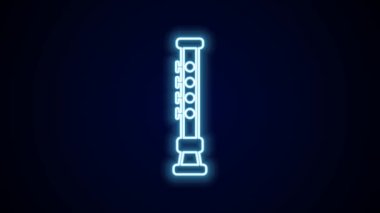 Parlayan neon hattı flüt simgesi siyah arkaplanda izole edildi. Müzik aleti. 4K Video hareketli grafik canlandırması.