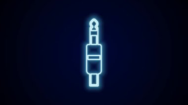 Parlayan neon hattı ses kriko simgesi siyah arkaplanda izole edildi. Bağlantı ses ekipmanları için ses kablosu. Fiş kablosu. Müzik aleti. 4K Video hareketli grafik canlandırması.