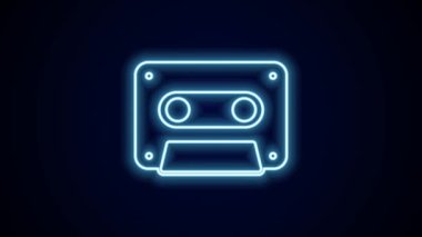 Parlayan neon hattı Retro ses kaset simgesi siyah arkaplanda izole edildi. 4K Video hareketli grafik canlandırması.