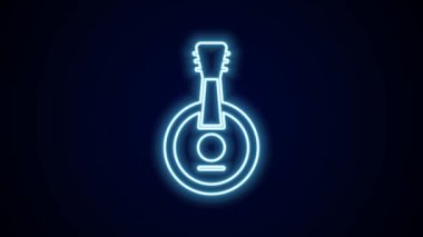 Parlayan neon hattı Banjo simgesi siyah arkaplanda izole edildi. Müzik aleti. 4K Video hareketli grafik canlandırması.