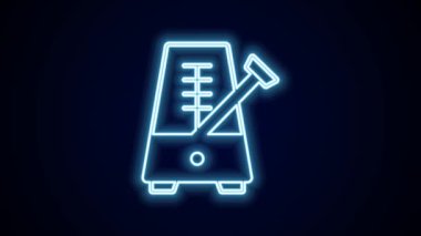 Siyah arkaplanda izole edilmiş hareket simgesiyle parlayan neon çizgisi Klasik Metronom. Müzik ve ritim mekanizması. 4K Video hareketli grafik canlandırması.