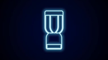 Parlayan neon hattı Afrika djembe davul ikonu siyah arkaplanda izole edildi. Müzik aleti. 4K Video hareketli grafik canlandırması.