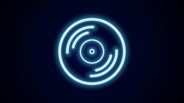 Parlayan neon çizgisi Vinil disk simgesi siyah arkaplanda izole edildi. 4K Video hareketli grafik canlandırması.