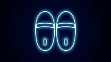 Parlayan neon çizgili Terlik simgesi siyah arkaplanda izole edildi. Parmak arası terlik işareti. 4K Video hareketli grafik canlandırması.