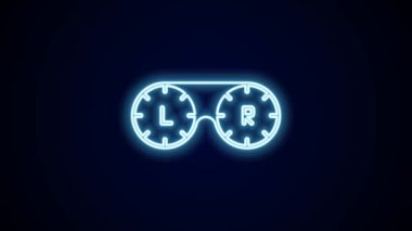 Parlayan neon hattı Kontak lens konteynır simgesi siyah arkaplanda izole edildi. Görme bakımı, lens hijyen konteynırı. 4K Video hareketli grafik canlandırması.