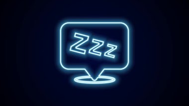Parlayan neon hattı Uykucu simgesi siyah arkaplanda izole edildi. Uykucu Zzzz konuşma balonu. 4K Video hareketli grafik canlandırması.