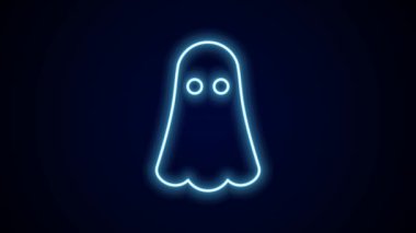 Parlayan neon hattı Hayalet simgesi siyah arkaplanda izole edildi. Mutlu Cadılar Bayramı Partisi. 4K Video hareketli grafik canlandırması.