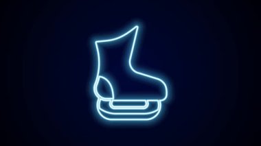 Parlayan neon çizgisi siyah arkaplanda izole edilmiş paten simgesi. Buz pateni ayakkabısı ikonu. Kılıçlı spor botlar. 4K Video hareketli grafik canlandırması.