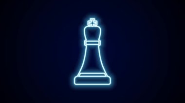 Parlayan neon çizgisi satranç simgesi siyah arkaplanda izole edildi. İş stratejisi. Oyun, yönetim, finans. 4K Video hareketli grafik canlandırması.