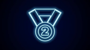 Parlayan neon çizgi simgesi siyah arkaplanda izole edildi. Kazanan sembol. 4K Video hareketli grafik canlandırması.