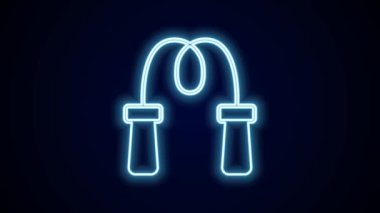 Parlayan neon hattı atlama ipi simgesi siyah arkaplanda izole edildi. İp atlıyorum. Spor malzemeleri. 4K Video hareketli grafik canlandırması.