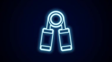 Parlayan neon hattı spor genişletici simgesi siyah arkaplanda izole edildi. Spor malzemeleri. 4K Video hareketli grafik canlandırması.