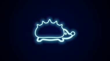 Parlayan neon hattı Kirpi simgesi siyah arka planda izole edildi. Hayvan sembolü. 4K Video hareketli grafik canlandırması.