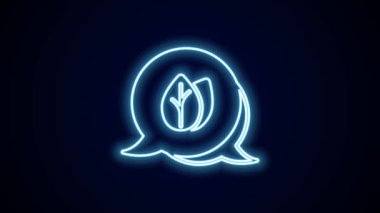 Parlayan neon çizgisi Yaprak simgesi siyah arkaplanda izole edildi. İşaret bırakıyor. Taze doğal ürün sembolü. 4K Video hareketli grafik canlandırması.