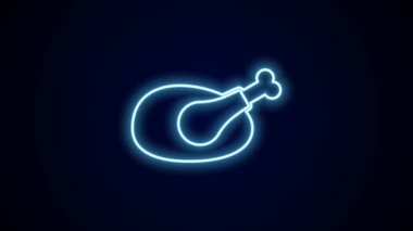Parlayan neon hattı, kızarmış hindi ya da siyah arka planda izole edilmiş tavuk ikonu. 4K Video hareketli grafik canlandırması.