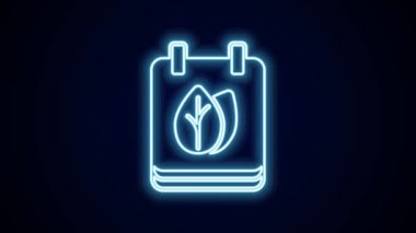 Sonbahar yaprakları simgesiyle parlayan neon hattı takvimi siyah arkaplanda izole edildi. 4K Video hareketli grafik canlandırması.