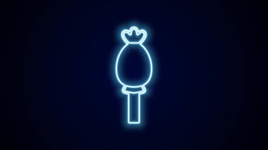 Parlayan neon hattı Afyon haşhaş simgesi siyah arkaplanda izole edildi. Poppy Papaver somniferum çiçek tohumu başı. 4K Video hareketli grafik canlandırması.