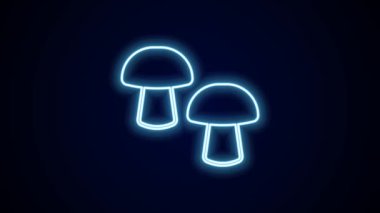 Parlayan neon hattı mantar ikonu siyah arkaplanda izole edildi. 4K Video hareketli grafik canlandırması.